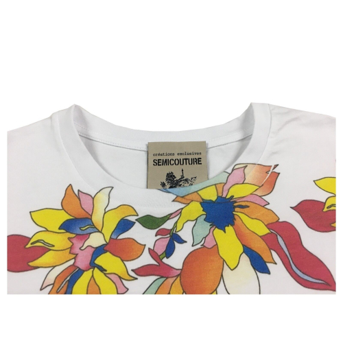 SEMICOUTURE t-shirt donna bianca con stampa floreale multicolor art Y2SJ20 CLARISSE 100% cotone