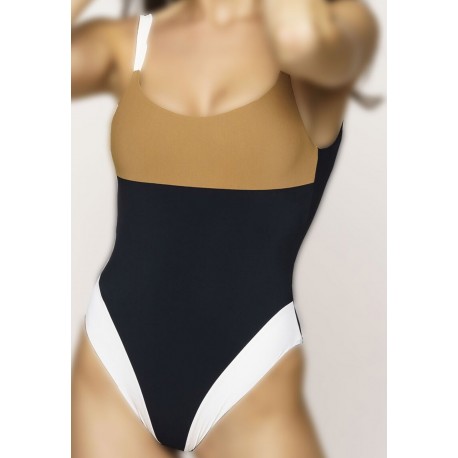 WIKINI-WOXER swimsuit woman black / leather / white art LAILA MADE IN ITALY