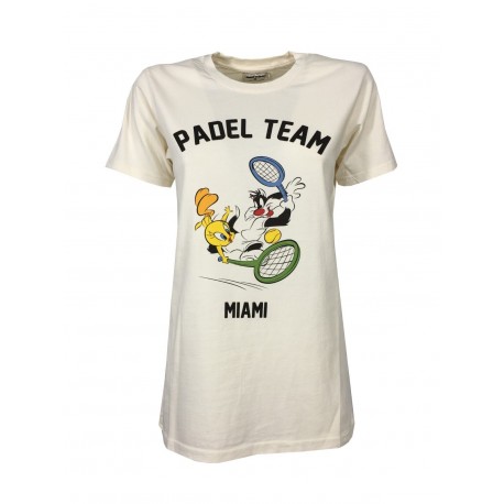FRONT STREET 8 ivory woman t-shirt with art print TS23 PADEL MADE IN ITALY