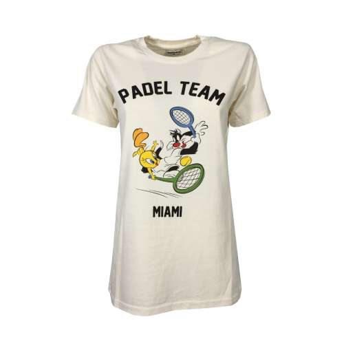 FRONT STREET 8 ivory woman t-shirt with art print TS23 PADEL MADE IN ITALY