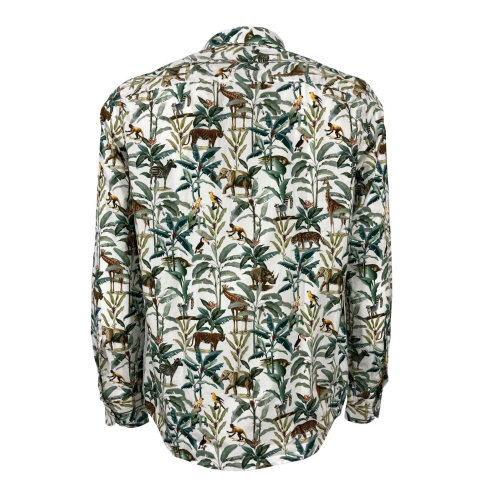 MARRIN camicia uomo a polo 4 bottoni fantasia foresta verde art LB110 I2112 100% cotone