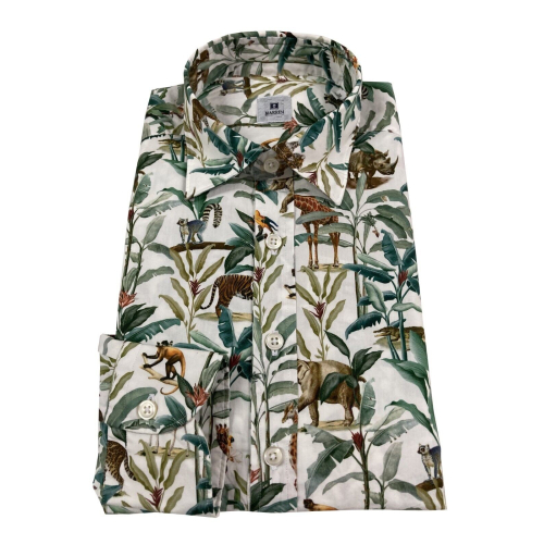 MARRIN camicia uomo a polo 4 bottoni fantasia foresta verde art LB110 I2112 100% cotone
