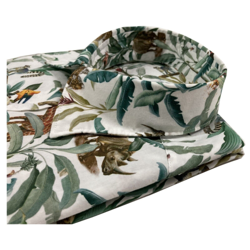 MARRIN camicia uomo a polo 4 bottoni fantasia foresta verde art LB110 I2112 100% cotone