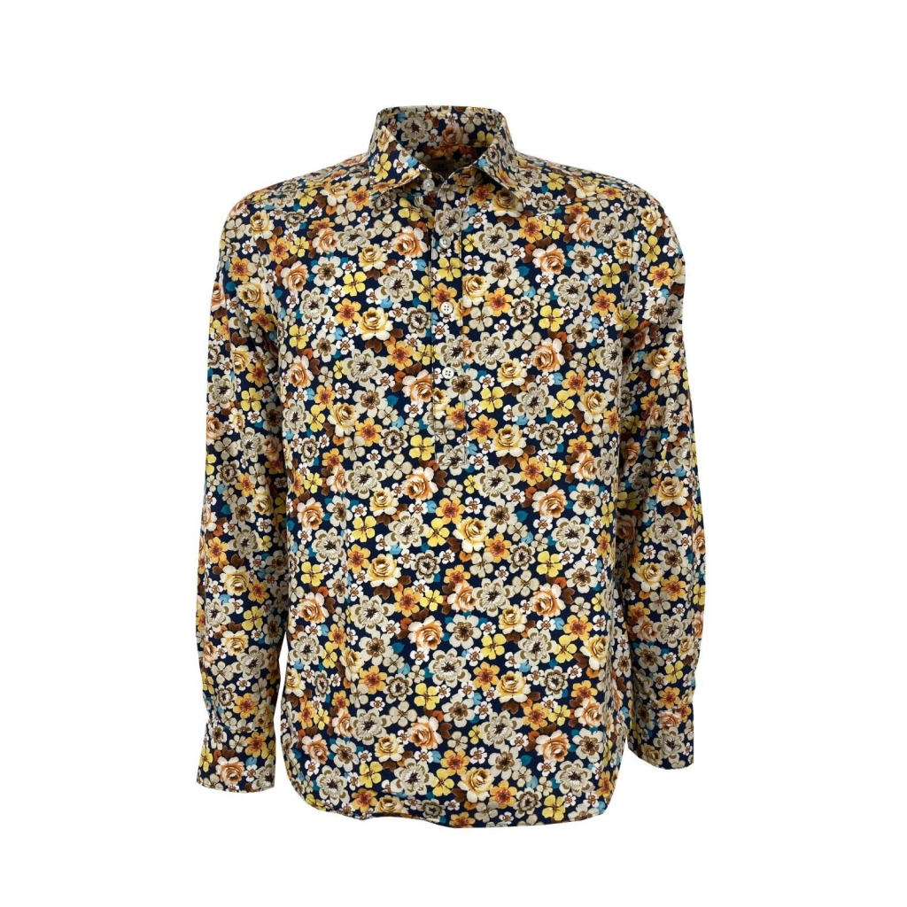 MARRIN men s cotton polo shirt with 4 buttons fantasy blue flowers art LB110 I2111
