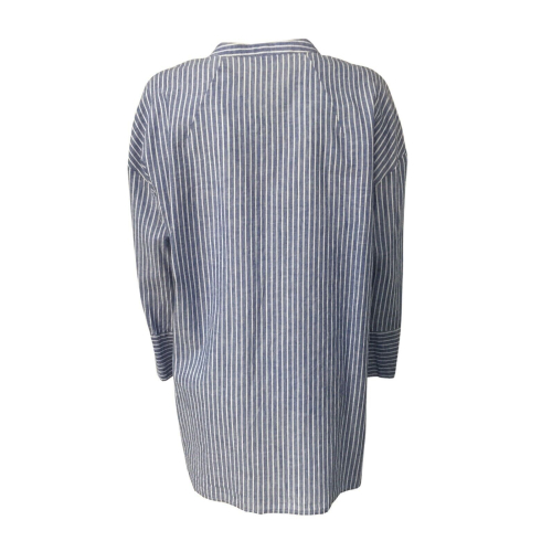 SOPHIE blue / white striped woman shirt mod OPPI 55% linen 45% cotton MADE IN ITALY