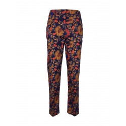 LA FEE MARABOUTEE women's blue trousers with red floral pattern art FD-PA- BILLY