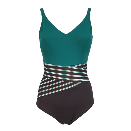 FEELING By JUSTMINE swimsuit woman two-tone brown / green insert lines art A781C687 MADE IN ITALY