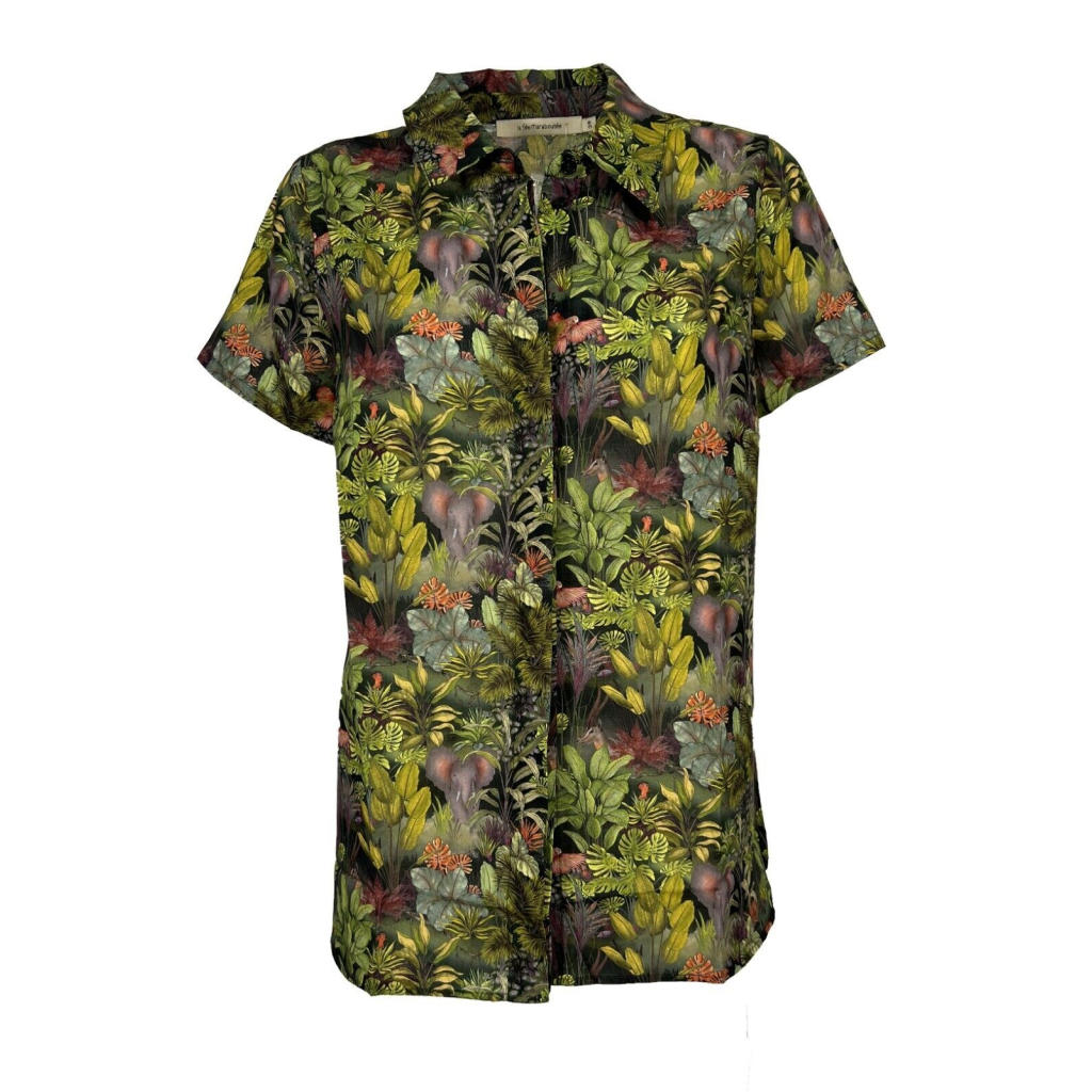 LA FEE MARABOUTEE green jungle patterned woman shirt art FD-CH-PURSIA 100% cotton