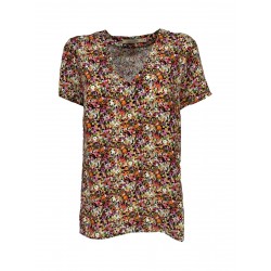 LA FEE MARABOUTEE blusa donna fantasia fiori multicolore art FD-TO-POMI-E 100% viscosa