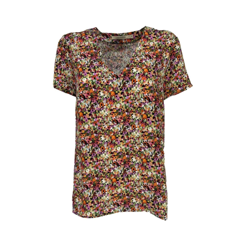 LA FEE MARABOUTEE blusa donna fantasia fiori multicolore art FD-TO-POMI-E 100% viscosa