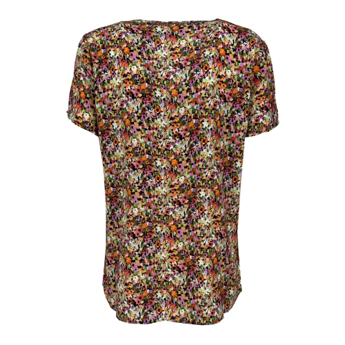 LA FEE MARABOUTEE blusa donna fantasia fiori multicolore art FD-TO-POMI-E 100% viscosa