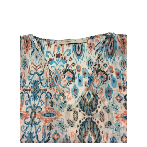 LA FEE MARABOUTEE blouse woman light cotton turquoise / orange art FD-TO-BISMA-H 100% cotton MADE IN ITALY