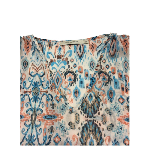 LA FEE MARABOUTEE blusa donna cotone leggero turchese/arancio art FD-TO-BISMA-H 100% cotone MADE IN ITALY