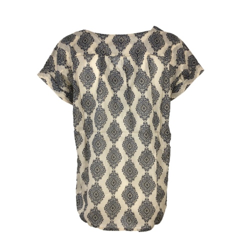 LA FEE MARABOUTEE blusa donna cotone leggero svasata avorio/blu FD-TO-BENNY-Y 100% cotone MADE IN ITALY