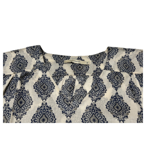 LA FEE MARABOUTEE blusa donna cotone leggero svasata avorio/blu FD-TO-BENNY-Y 100% cotone MADE IN ITALY