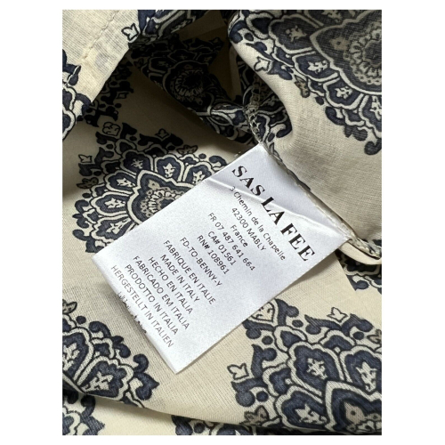 LA FEE MARABOUTEE blusa donna cotone leggero svasata avorio/blu FD-TO-BENNY-Y 100% cotone MADE IN ITALY