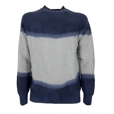 H953 man knitted rice grain two-tone gray / blue denim art HS3576 100% cotton MADE IN ITALY