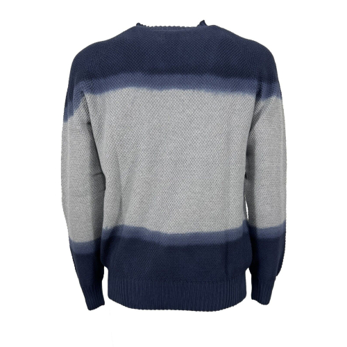 H953 man knitted rice grain two-tone gray / blue denim art HS3576 100% cotton MADE IN ITALY