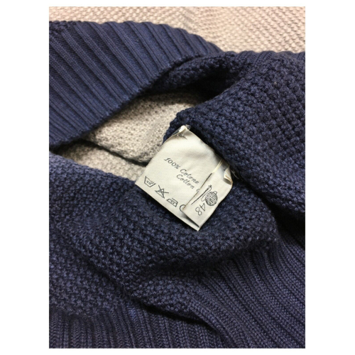 H953 man knitted rice grain two-tone gray / blue denim art HS3576 100% cotton MADE IN ITALY