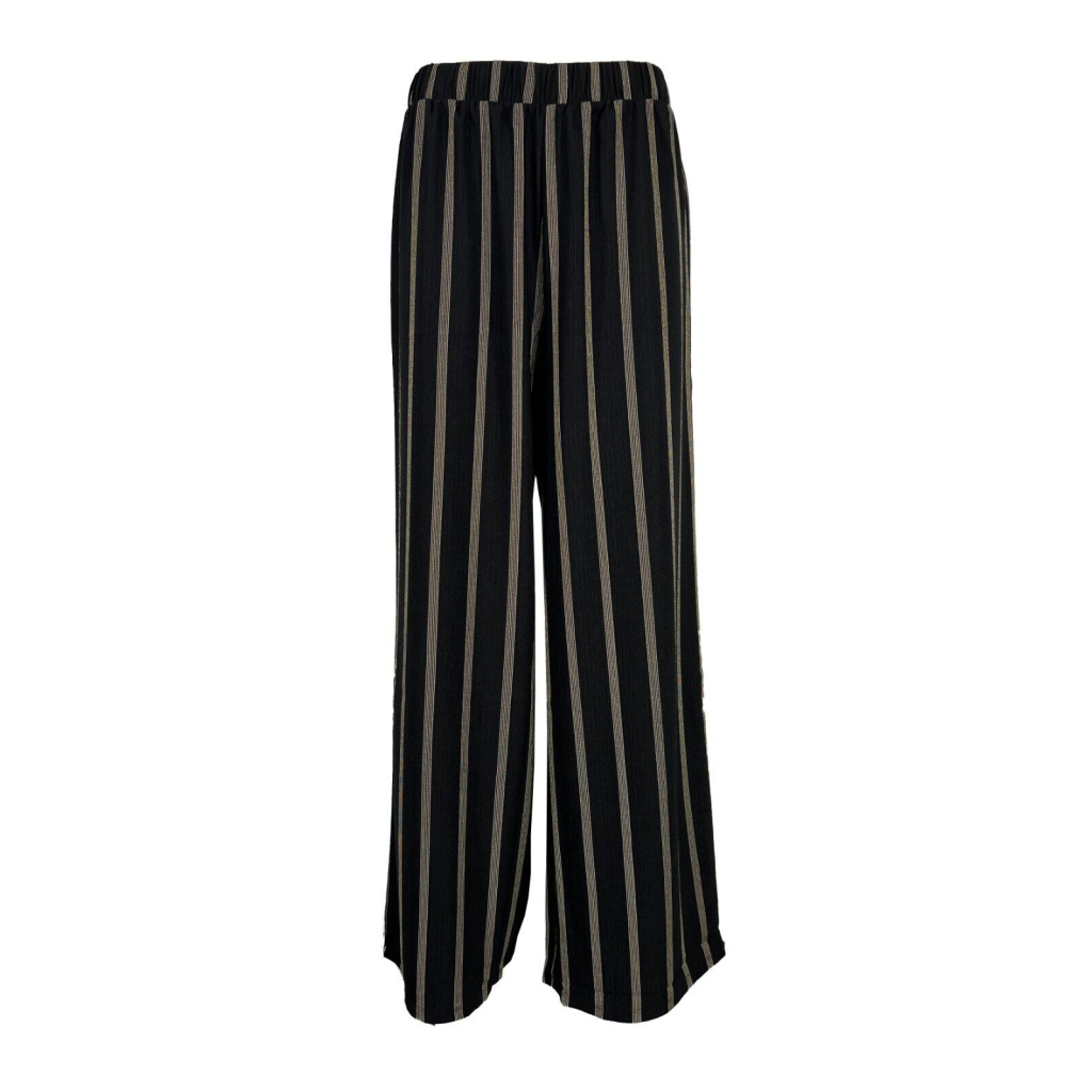 LA FEE MARABOUTEE woman black palazzo trousers beige lines art FD-PA-PURINA MADE IN PORTUGAL