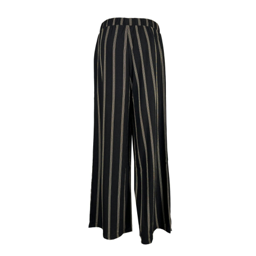 LA FEE MARABOUTEE woman black palazzo trousers beige lines art FD-PA-PURINA MADE IN PORTUGAL