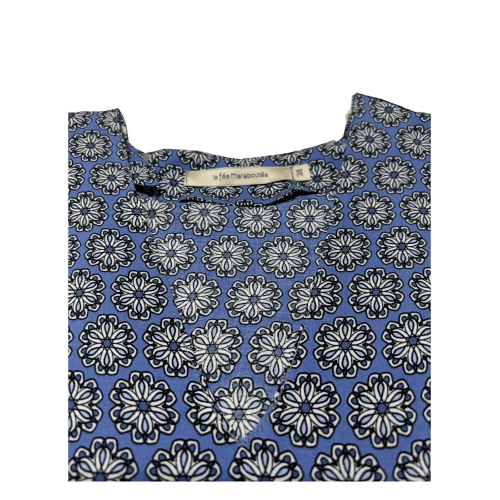 LA FEE MARABOUTEE blusa donna cotone leggero celeste/blu art FD-TO-BISMA-H 100% cotone MADE IN ITALY