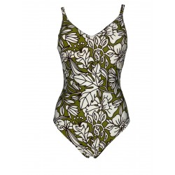 FEELING by JUSTMINE one-piece swimsuit woman green / brown / cream A784C6008 HIBISCUS MADE IN ITALY