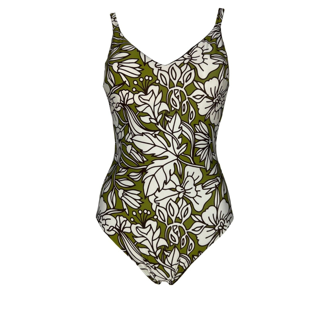 FEELING by JUSTMINE one-piece swimsuit woman green / brown / cream A784C6008 HIBISCUS MADE IN ITALY