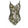 FEELING by JUSTMINE costume intero donna verde/marrone/panna A784C6008 HIBISCUS MADE IN ITALY
