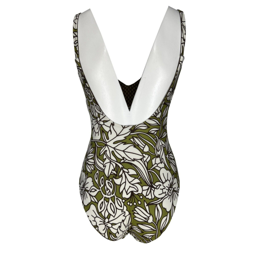 FEELING by JUSTMINE costume intero donna verde/marrone/panna A784C6008 HIBISCUS MADE IN ITALY