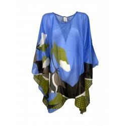 FEELING by JUSTMINE poncho woman light blue / green E27266007 CAMOUFLOWER 80% cotton 20% silk MADE IN ITALY