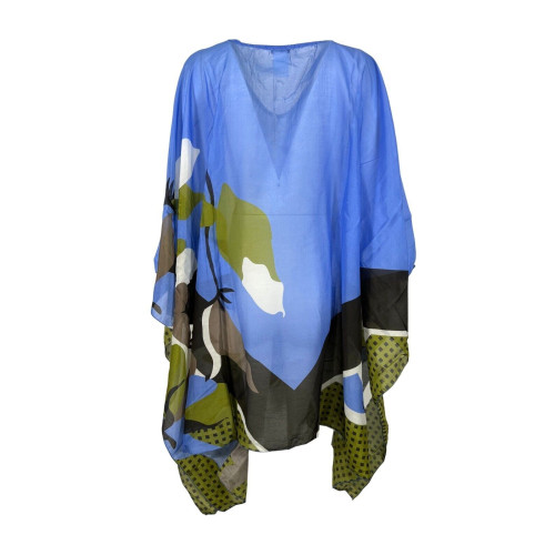 FEELING by JUSTMINE poncho donna azzurro/verde E27266007 CAMOUFLOWER 80% cotone 20% seta MADE IN ITALY