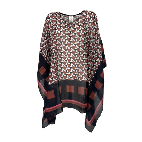 FEELING by JUSTMINE poncho woman rust / black art E27266010 GEOFLOWERS MADE IN ITALY