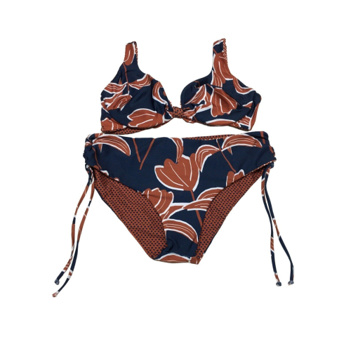 FEELING by JUSTMINE bikini donna double-face coccio/navy art R512C681 TULIPES MADE IN ITALY