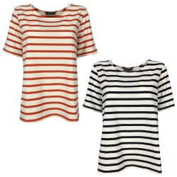 NEIRAMI t-shirt donna righe svasata T565ST-N/S2 STRIPE 96% cotone 4% elastane MADE IN ITALY