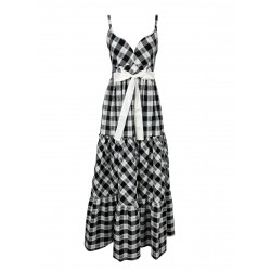 MILVA MI dress with checked straps black / white / silver lurex art 4062 MADE IN ITALY