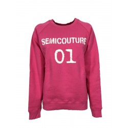 SEMICOUTURE woman fuxia sweatshirt with crewneck breaks art Y2SP05 100% cotton