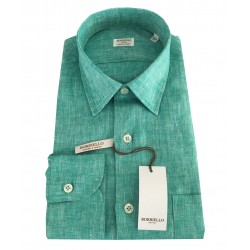 BORRIELLO NAPOLI camicia uomo verde 100% Lino MADE IN ITALY