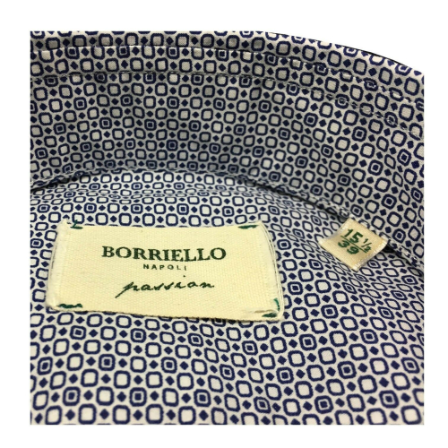 BORRIELLO NAPOLI man shirt white / blue fantasy 100% cotton MADE IN ITALY slim Made in Italy