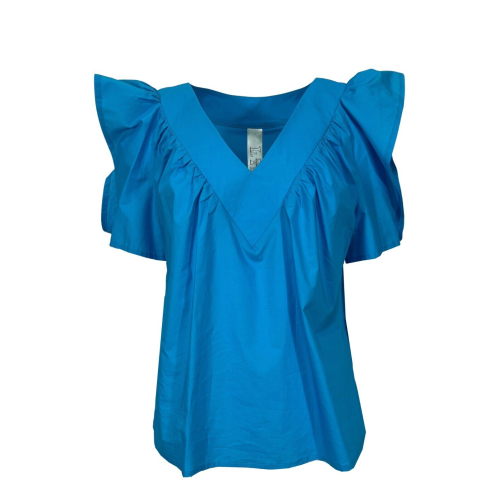 IL THE DELLE 5 woman turquoise cotton blouse open to v L / MARK 12 100% cotton MADE IN ITALY