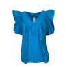 IL THE DELLE 5 blusa donna cotone turchese aperta a v L/MARK 12 100% cotone MADE IN ITALY