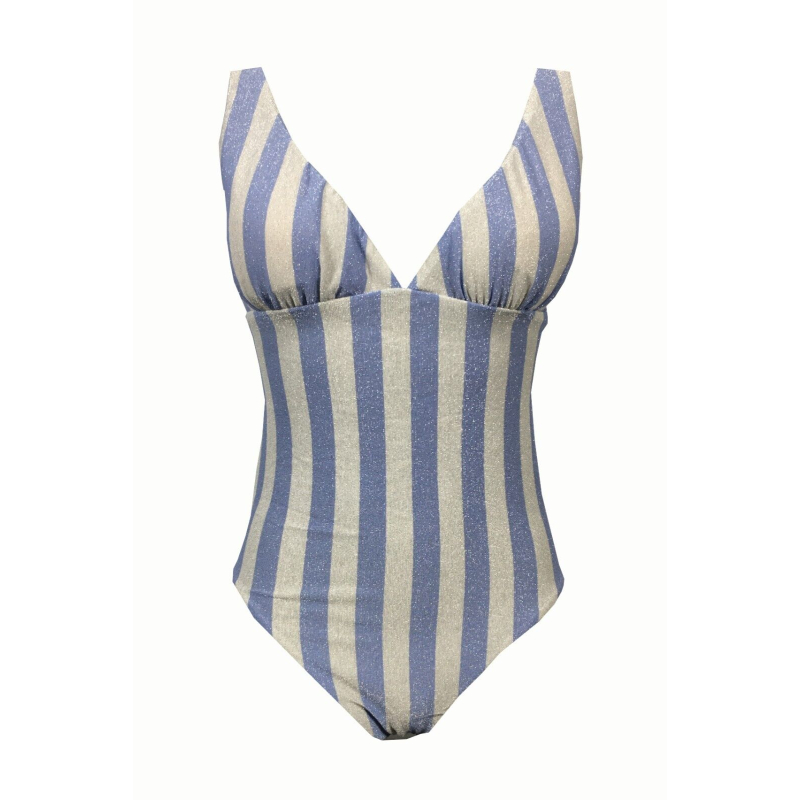 BE LIMOUSINE swimsuit woman lurex lines ice / light blue SC373LR PONZA MADE IN ITALY