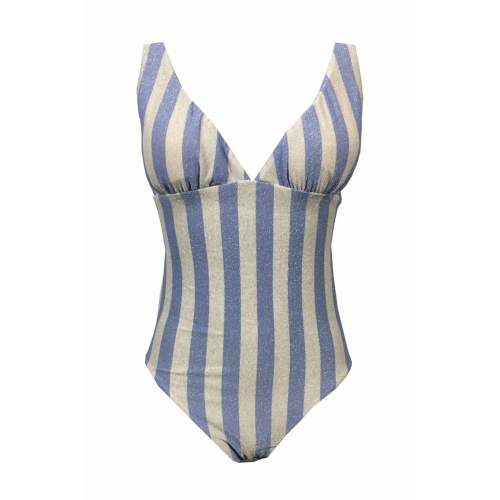 BE LIMOUSINE swimsuit woman lurex lines ice / light blue SC373LR PONZA MADE IN ITALY