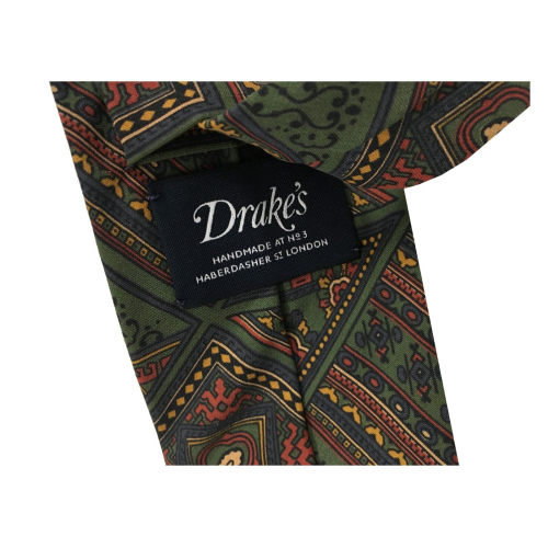 DRAKE'S LONDON CRAVATTA UOMO FODERATA FANTASIA verde/grigio/mattone MADE IN LONDON