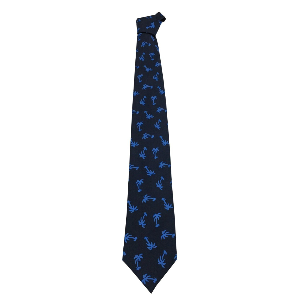 DRAKE'S LONDON LINED TIE blue pattern with blue palms MADE IN LONDON