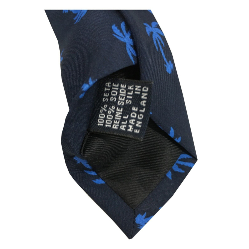 DRAKE'S LONDON LINED TIE blue pattern with blue palms MADE IN LONDON