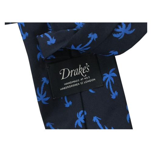 DRAKE'S LONDON CRAVATTA FODERATA fantasia blu con palme bluette MADE IN LONDON