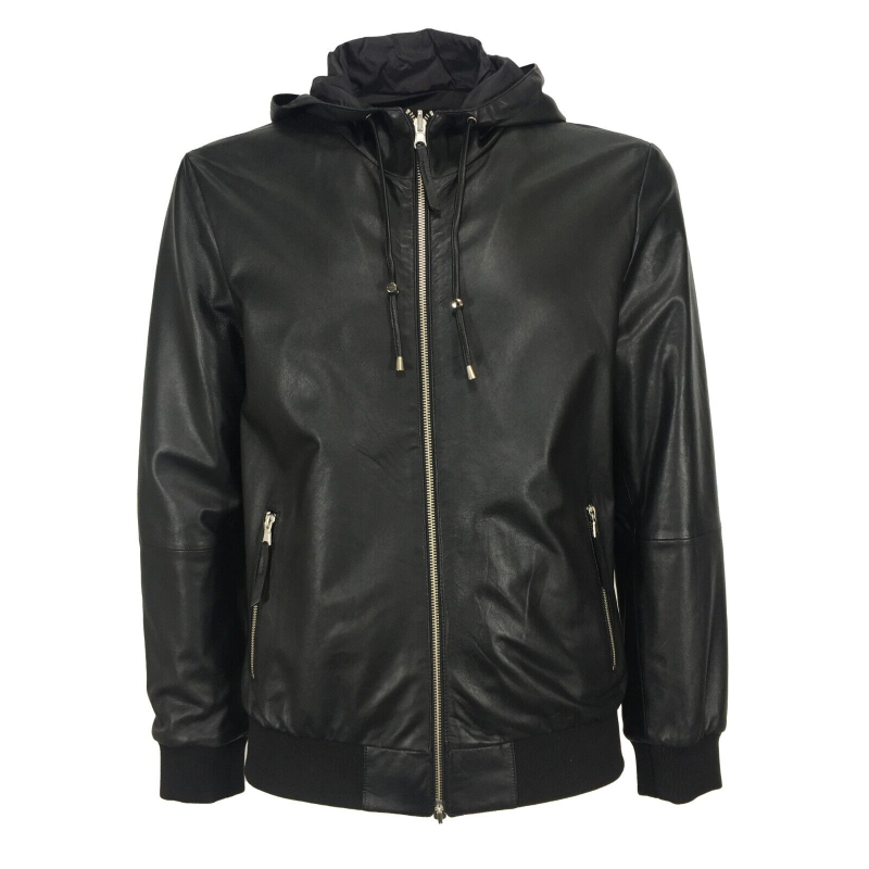 D’AMICO men's black leather reversible nylon jacket mod DGU0401 VINCE 100% leather