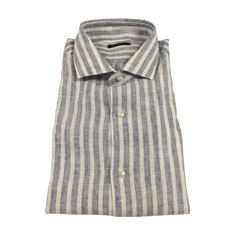 BROUBACK camicia uomo bianca righe blu NISIDA 38 Q03 65 55% lino 45% cotone MADE IN ITALY