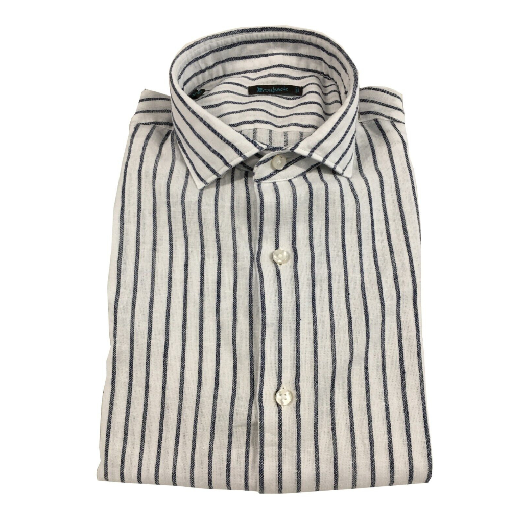 BROUBACK white blue striped shirt NISIDA 38 Q03 63  linen cotton MADE IN ITALY